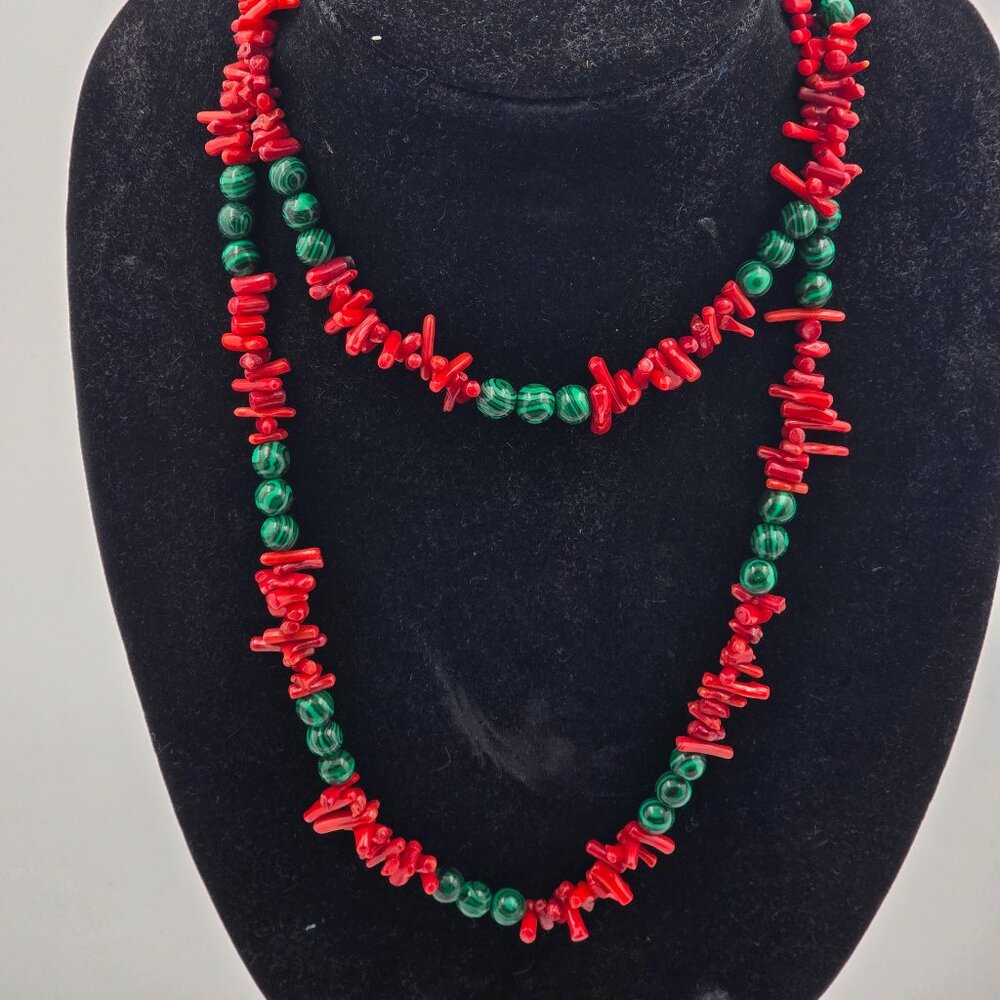 African Natural Coral Green beads and Red Necklace